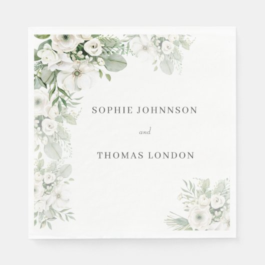 Stoffig groen bloemenbruiloftsfeest roos waterverf servet (Voorkant)