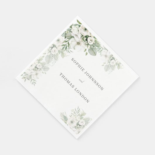 Stoffig groen bloemenbruiloftsfeest roos waterverf servet (Hoek)