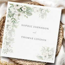 Stoffig groen bloemenbruiloftsfeest roos waterverf servet