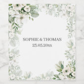 Stoffig groen bloemenbruiloftsfeest roos waterverf wijn etiket (Enkel label)