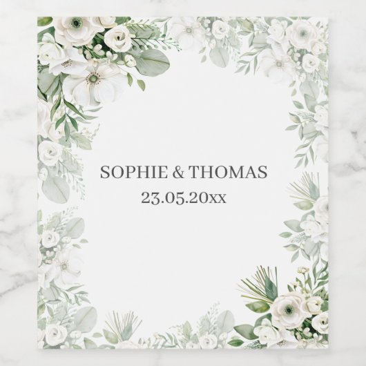 Stoffig groen bloemenbruiloftsfeest roos waterverf wijn etiket (Enkel label)