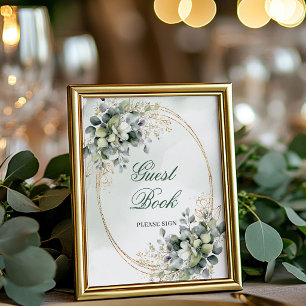 Stoffig groen botanisch gastenboek tafel sign poster