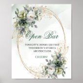 Stoffig groen botanisch open bar tafelbord sign poster (Voorkant)