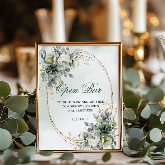 Stoffig groen botanisch open bar tafelbord sign poster