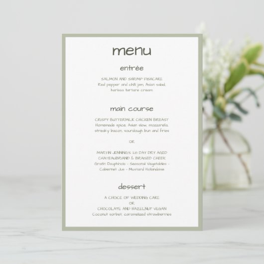 Stoffig groen Casual handschrift minimalistisch mo Menu (Staand voorkant)