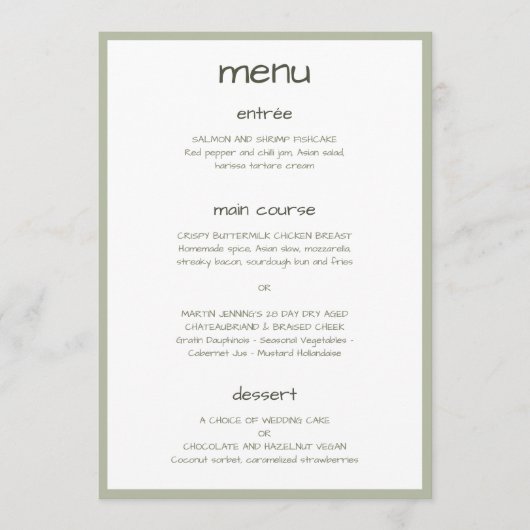 Stoffig groen Casual handschrift minimalistisch mo Menu (Voorkant)