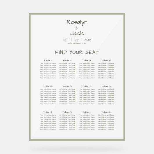 Stoffig Groen Casual Handschrift Zitting Grafiek Acryl Bord (Voorkant)