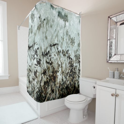Stoffig Groen Donkerbruin Botanisch Koningin Anne  Douchegordijn (In situ)