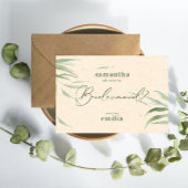 Stoffig groen gebladerte, beige papier, dank je bedankkaart