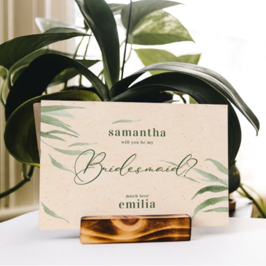 Stoffig groen gebladerte, beige papier, dank je bedankkaart