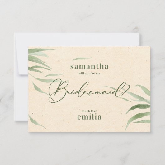 Stoffig groen gebladerte, beige papier, dank je bedankkaart (Voorkant)