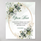 Stoffig groen gebladerte open bar tafel sign poster (Voorkant)
