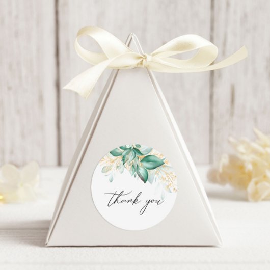 Stoffig groen goud eucalyptus groen dank u ronde sticker