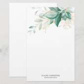 Stoffig Groen Goud Eucalyptus Groen Monogram Briefpapier (Voorkant / Achterkant)