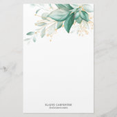 Stoffig Groen Goud Eucalyptus Groen Monogram Briefpapier (Voorkant)