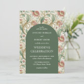  Stoffig groen Huwelijk Art Nouveau Mucha Kaart (Staand voorkant)