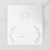 Stoffig Groen Script Witte Pioen Bloemen Huwelijk Plaatskaartje (Buitenkant ongevouwen)