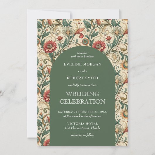  Stoffig groen terracotta Art Nouveau bruiloft Kaart (Voorkant)