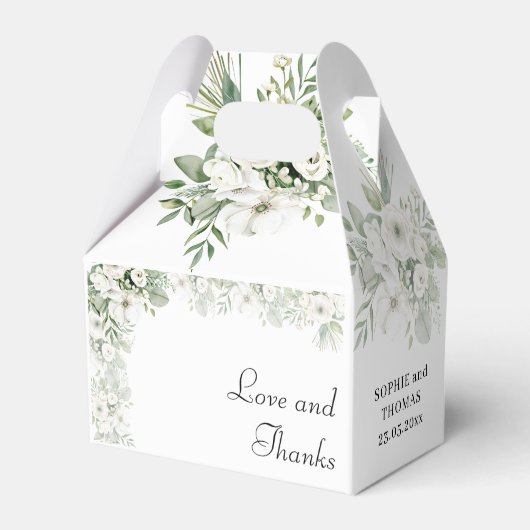 Stoffig groene bloemige roos waterverf bruiloft bedankdoosjes (Achterkant)