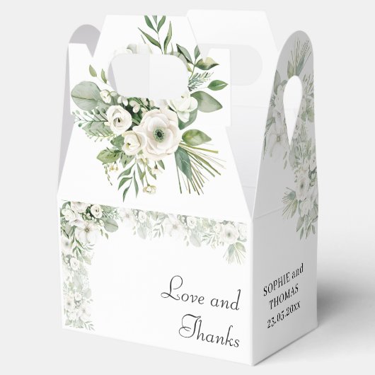 Stoffig groene bloemige roos waterverf bruiloft bedankdoosjes (Geopend)