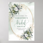 Stoffig groene botanische bruidsdouche welkomstbor poster (Voorkant)