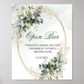 Stoffig groene Eucalyptus Open Bar Huwelijksbord Poster (Voorkant)