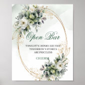 Stoffig groene Eucalyptus Open Bar Tafel Sign Poster (Voorkant)