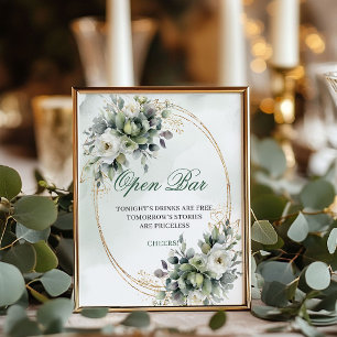 Stoffig groene Eucalyptus Open Bar Tafel Sign Poster