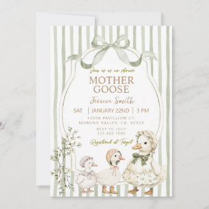 Stoffig groene Mother Goose en Gosling Baby Shower Kaart