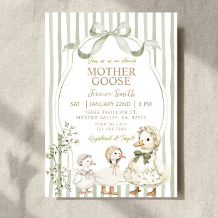 Stoffig groene Mother Goose en Gosling Baby Shower Kaart