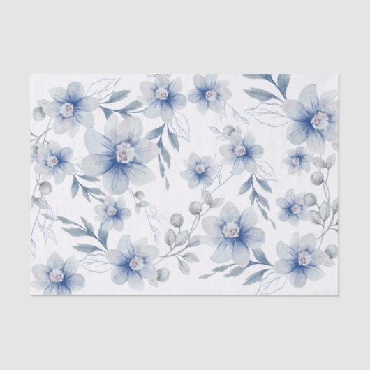 Stoffig Leiste Blau Aquarel Bloem Tissuepapier (Voorkant)