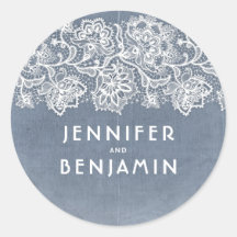 Stoffig Licht Blauw en Wit Kant Vintage Bruiloft