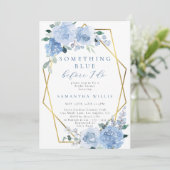 Stoffig Lichtblauw Bloemen Goud Vrijgezellenfeest Kaart (Staand voorkant)