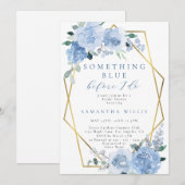 Stoffig Lichtblauw Bloemen Goud Vrijgezellenfeest Kaart (Voorkant / Achterkant)