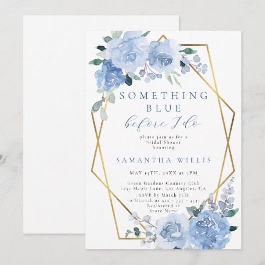 Stoffig Lichtblauw Bloemen Goud Vrijgezellenfeest Kaart (Voorkant / Achterkant)