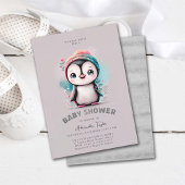 Stoffig Lila Schattige Pinguïn Winter Meisje Baby  Kaart