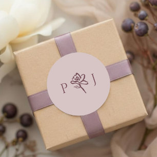 Stoffig mauve & bordeauxrood   Elegante bloemige t Ronde Sticker