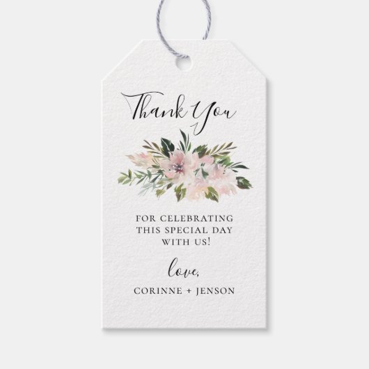 Stoffig mauve botanische bedankt cadeaulabel (Voorkant)