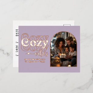 Stoffig mauve & roze gouden gezellige sfeer retro folie feestdagen briefkaart