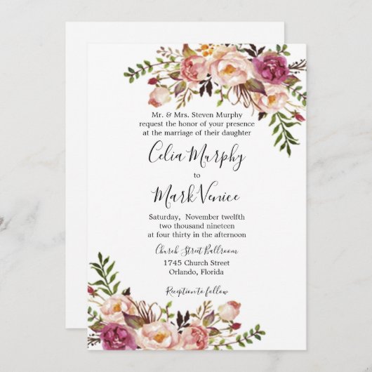 Stoffig nam de BloemenUitnodiging van het Huwelijk Feestdagenkaart (Voorkant / Achterkant)