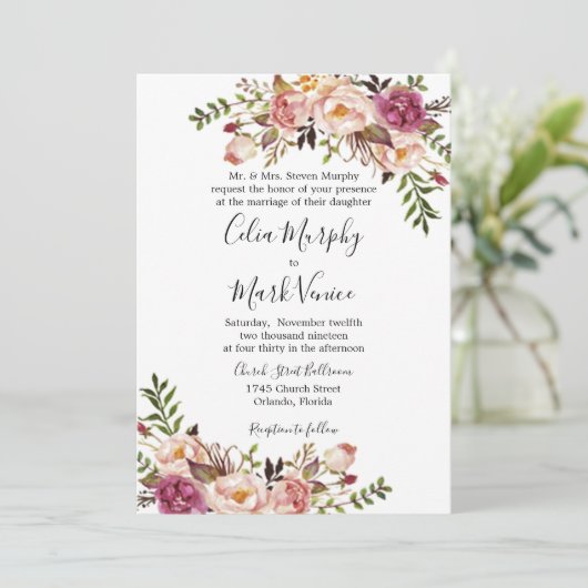 Stoffig nam de BloemenUitnodiging van het Huwelijk Feestdagenkaart (Staand voorkant)