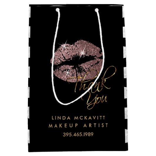 Stoffig nam Lippenstift & Witte Strepen toe - dank Medium Cadeauzakje (Voorkant)