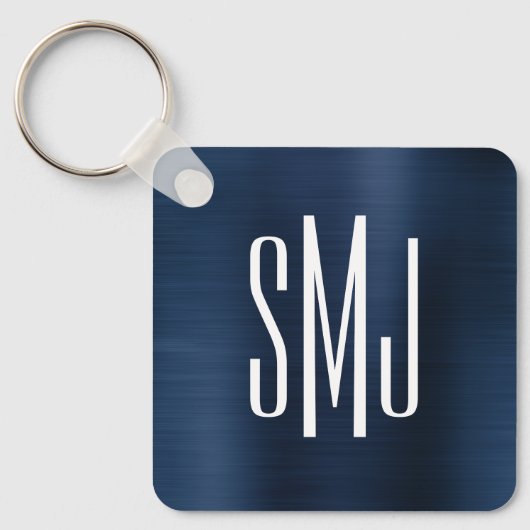 Stoffig Navy Blau Folie Drie Letter Monogram Sleutelhanger (Voorkant)