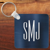 Stoffig Navy Blau Folie Drie Letter Monogram Sleutelhanger (Voorkant)