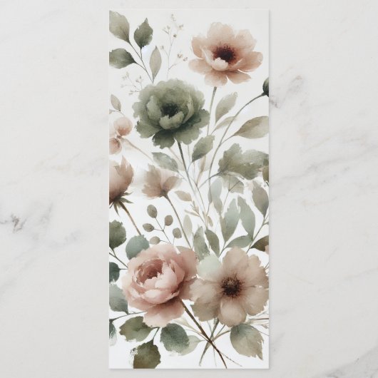 Stoffig Olijf Roze & Goud Waterverf Bloemenmenu Menu (Achterkant)