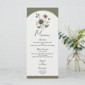 Stoffig Olijf Roze & Goud Waterverf Bloemenmenu Menu (Staand voorkant)