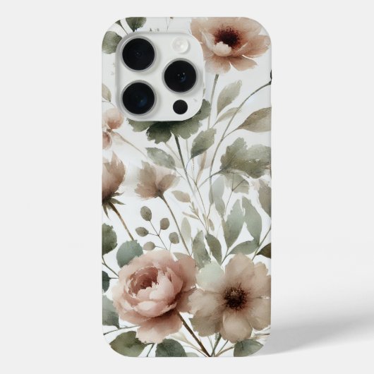 Stoffig Olijf & Roze Waterverf Modern Bloemmotief Case-Mate iPhone Case (Achterkant)