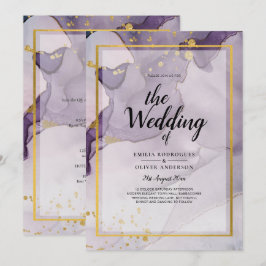 Stoffig Paars Gouden Alcohol INK Abstract Trouwen Kaart