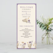 Stoffig Paarse Boho Wilde Bloemen Huwelijksprogram (Staand voorkant)