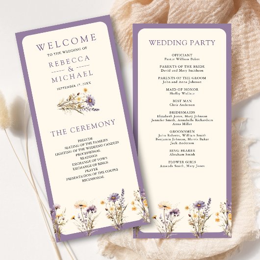 Stoffig Paarse Boho Wilde Bloemen Huwelijksprogram